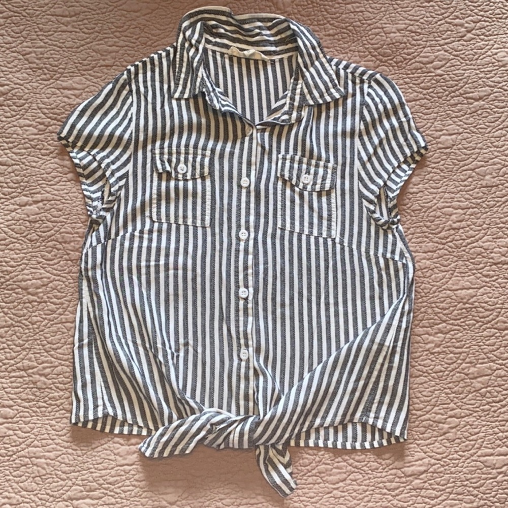 Rebellion Again striped crop top with tie